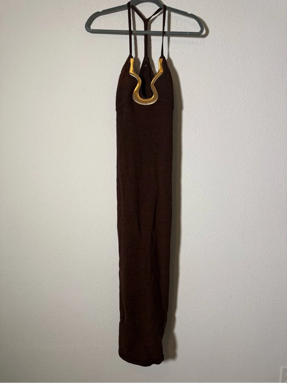 Cult Gaia Valma Java Brown Halter Knit Midi Dress Gold Hardware NWT Size S - Picture 2 of 7